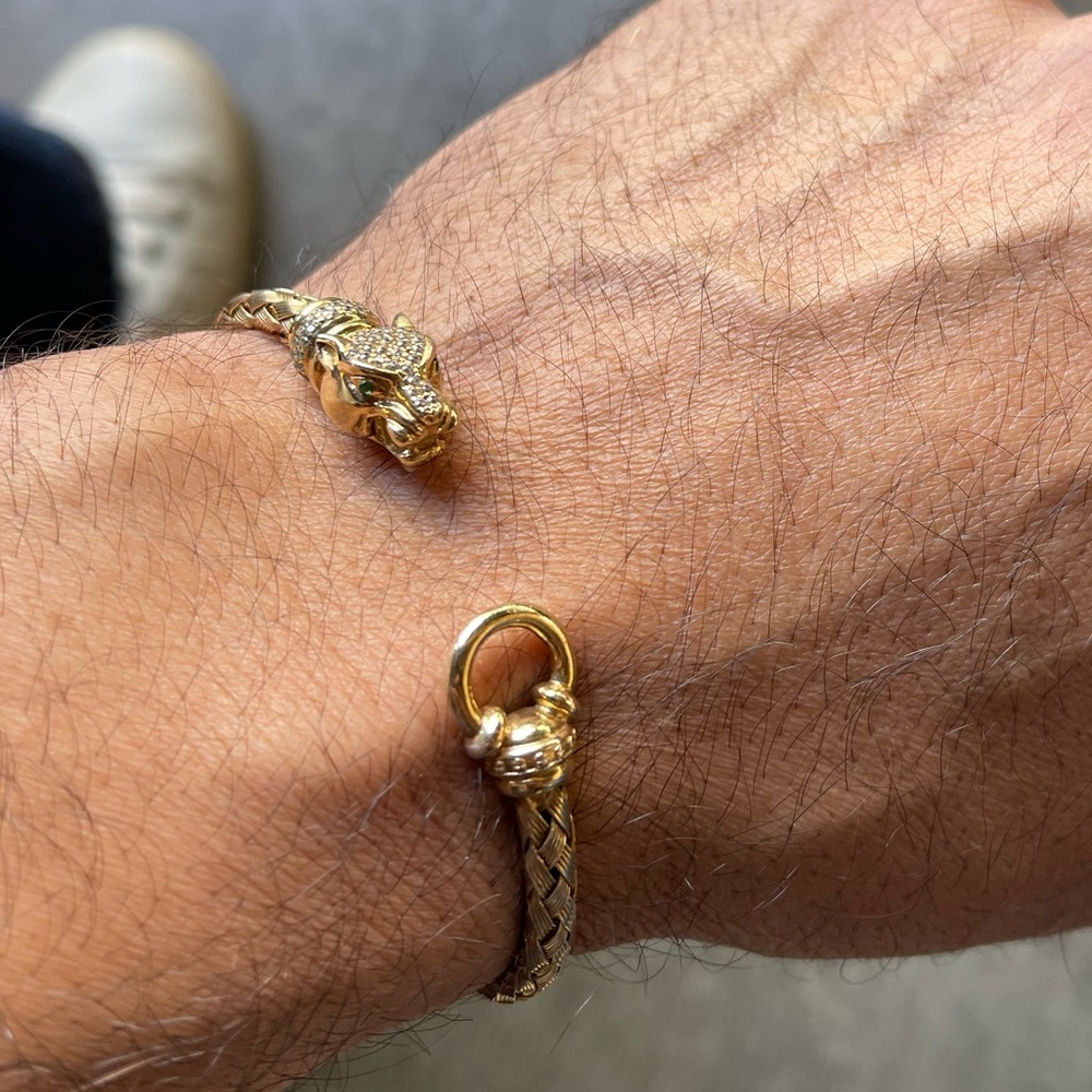 Sterling Silver, Solid, Tiger, Cuff Bracelet - image 1